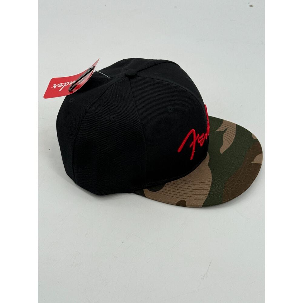 Fender Guitar Hat Camo Snapback Flat Bill Cap Black/Camo Red Logo The Classics - Picture 4 of 8